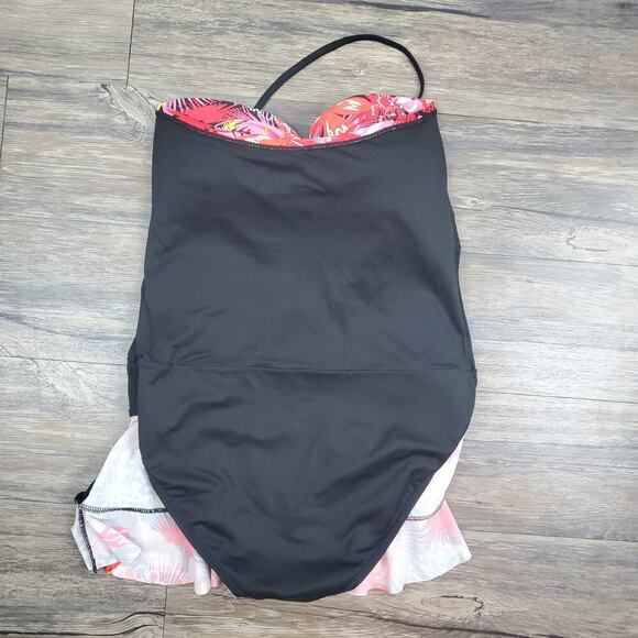 Sunshine Zone Red Floral Halter SwimsuitSz L (12/14) Tropical Retro Beach Ready - Picture 7 of 10